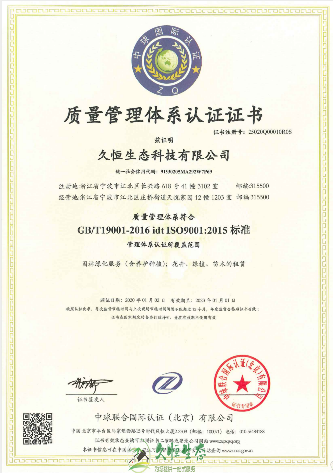 绍兴柯桥质量管理体系ISO9001证书